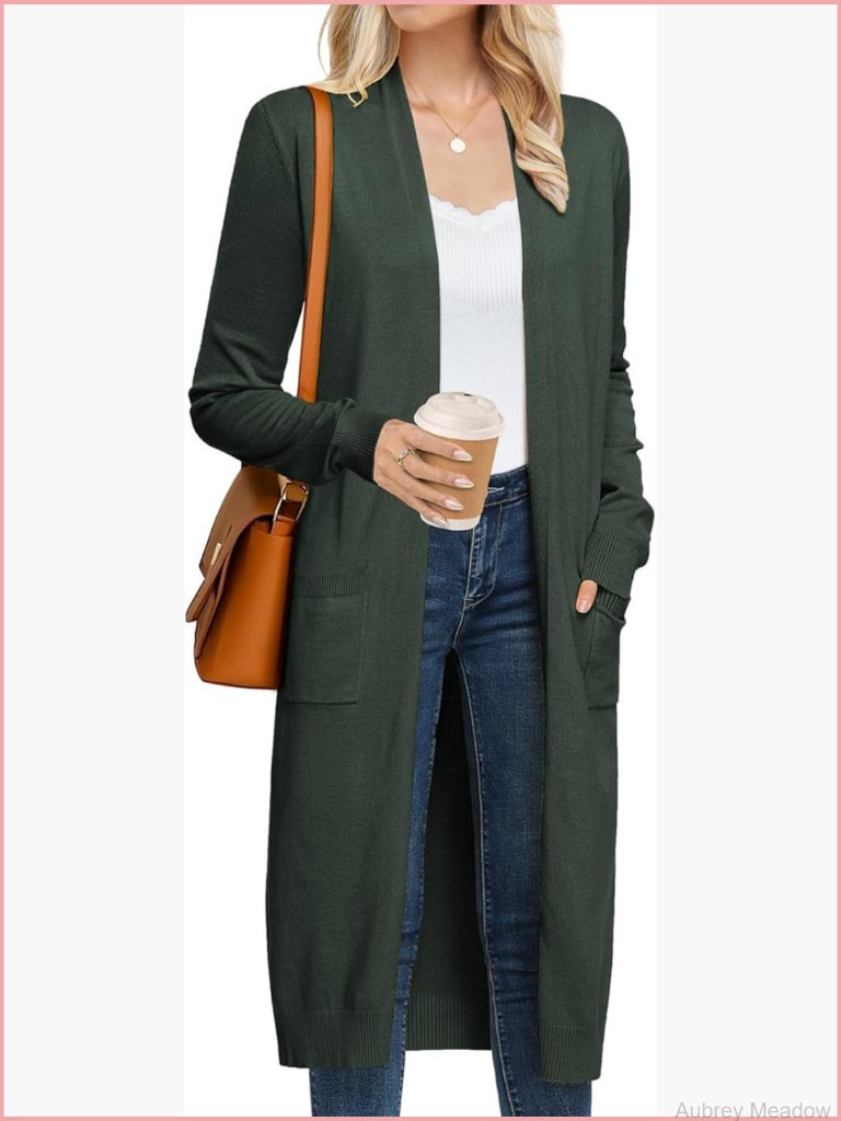 Long Cardigan Sweater Open Front Maxi Duster With Pockets